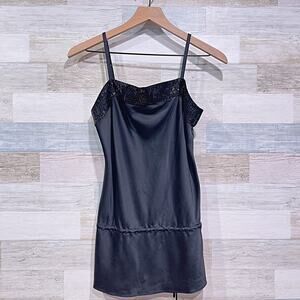 Express Silk Satin Drop Waist Sequin Cami Blouse Black Stretch Womens Small